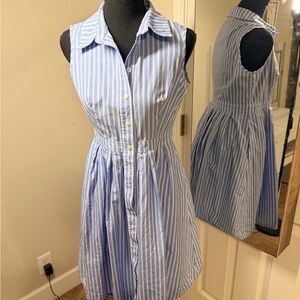 Eliza J Blue and White Striped Sleeveless Shirt Dress